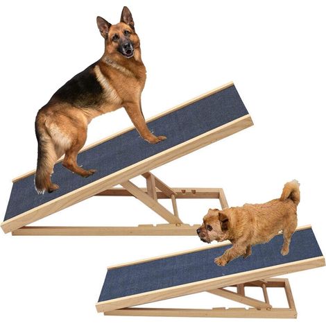 Pet Ramp for Dogs Cats Rabbit, 30/40/50/60cm Adjustable Height Wooden Pet Ramp Folding Car Dog Ladder w/Non-slip Carpet Bearing 150KG/330LB for Large Pets or Small Pets - Foldable Portable Lightweight