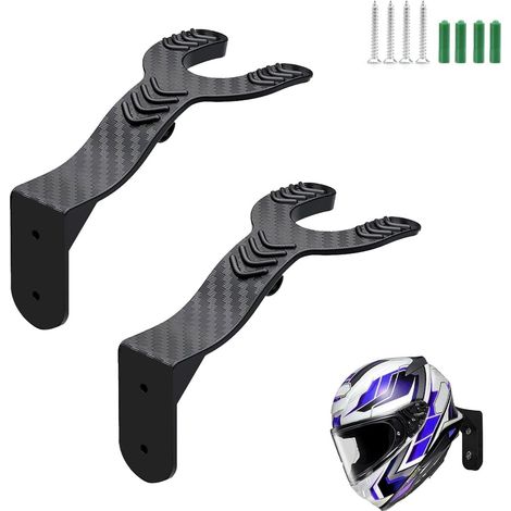 Lot de 2 crochets pour casque de moto - Support de casque - Crochet - Vis incluses - pour manteaux, chapeaux, sacs à dos et écharpes - 150 x 70 x 72 mm - Noir (1/5)