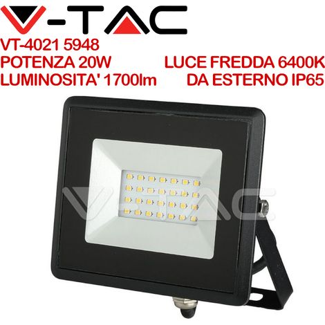 Faro Led Flood Light 20W Carcassa Nera IP65 Freddo 6400K Super Slim SKU-215948