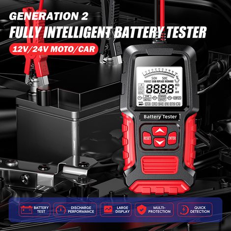 Ortviai Testeur de Batterie Automobile 12 V / 24 V avec Écran LCD, Analyseur Numérique pour Voiture, Moto, Camion, Bateau (1/5)