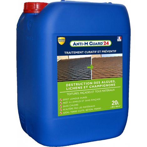 Guard Industrie – Anti-M Guard 24 traitement anti-mousse curatif et préventif – Élimine dépôts verts – Application facile sur tous matériaux – 20L