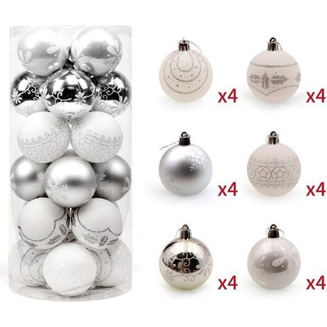 Lot de 24 boules de Noël incassables de 6 cm, rouges et blanches, à suspendre, pour sapin de Noël, maison, fête de Noël (1/5)