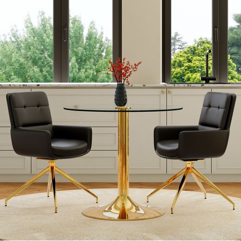 Ensemble table chaises rond 85 cm verre noir et or OKMYHOME (1/5)