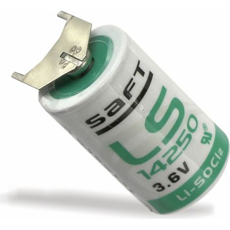 SAFT Lithium-Batterie LS 14250-3PF, 1/2 AA, 2/1 Print ++/-, 3,6 V-, 1200 mAh