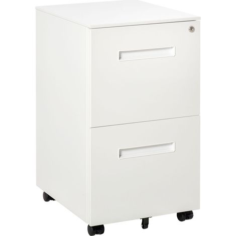 Armadio archivio con ruote e 2 cassetti con chiusura, acciaio, bianco, A4 (1/5)