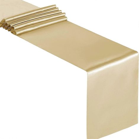 Chemin de table en satin uni et lumineux, 30 x 274 cm, pour une décoration de table élégante lors de fêtes et banquets, couleur champagne. (1/5)
