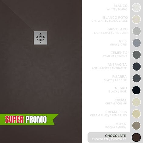 SOULBATH Plato de Ducha - Resina - Gel Coat - Textura Liso/Piedra - Antideslizante - Color Chocolate - 60X60- Extraplano 3cm - Incluye Válvula desagüe y Rejilla. Standard (1/5)