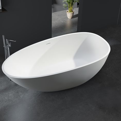 BERNSTEIN - Bañera de isla de fundición mineral VELA STONE - blanco mate, 180 x 90cm - Con grifo mezclador 1521, Sin sifón Incluye montaje estándar 1521, Sin sifón