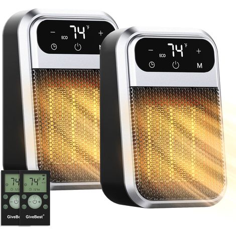 2x Chauffage d'appoint adapté à une utilisation en intérieur 800 W avec télécommande et écran LED, mural, thermostat réglable . (1/5)