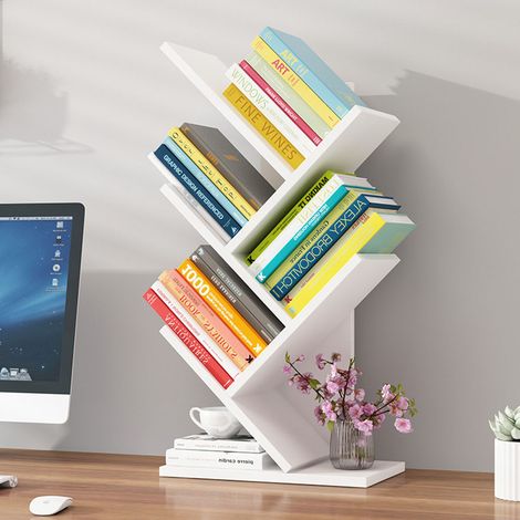 5 Layer Tree Shape Bookshelf Desktop Organizer, White (1/5)