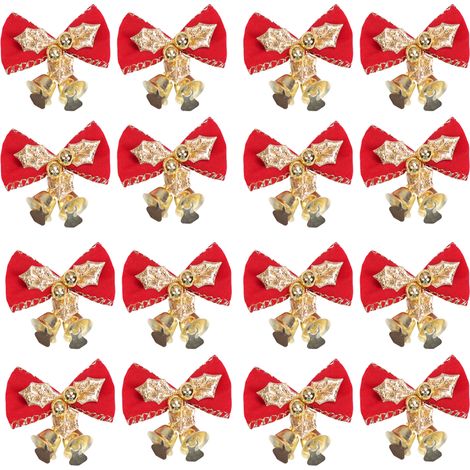 Nœud Papillon De Noël - Avec Clochettes - 16 Pièces - 4 cm x 5 cm - Pour Arbre De Noël Décoration Cadeau DIY (1/5)