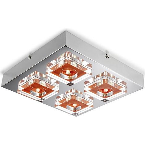 Plafón "Lunne" de 4 focos (4xG9) 12V IP20 fabricado en aluminio y cristal óptico K9 color naranja