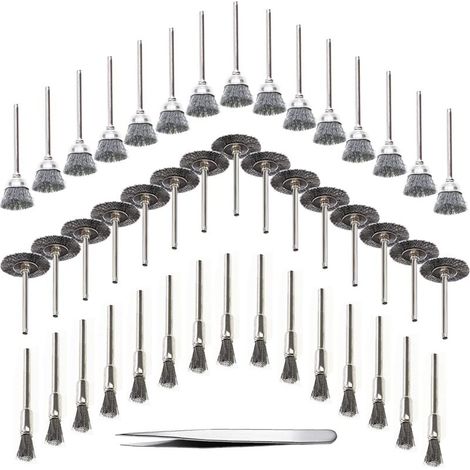 45 Pièces Outil de Perceuse à Bois Brosse Métallique Fil d'Acier Inoxydable Brosse de Perceuse Rotative en Métal, Argent (Acier Inoxydable) (1/4)