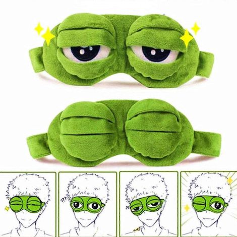 Masque de sommeil pour femmes, masque pour les yeux, masque de nuit BUMSUFON grenouille triste mignonne, bloque la lumière, doux (1/5)