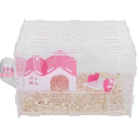 CAGE POUR HAMSTER EN ACRYLIQUE, MAISON TRANSPARENTE UN ÉTAGE, GRANDE TAILLE, AVEC MANGEOIRE (1/5)