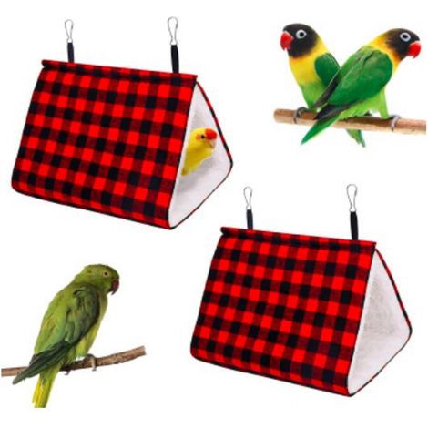 Nichoir suspendu chaud pour l'hiver - Nid d'oiseau à motif à carreaux Buffalo, cage douce et moelleuse pour oiseaux de compagnie comme les hamsters, les perroquets et les inséparables (Moyen) (1/4)