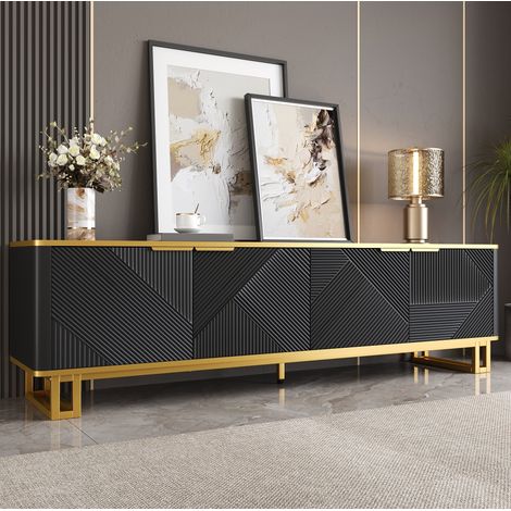 Mueble TV 160 x 37,5 x 48 cm negro con 4 puertas y cableado (1/5)