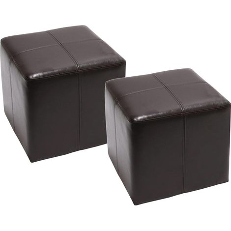 2er-Set Sitzhocker Carrara, Leder + Kunstleder, 36x36x36cm MVG-zertifiziert braun
