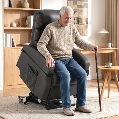 Fauteuil TV avec assistance au relevage, inclinable électrique avec télécommande, repose-pieds, fonction inclinable, gris foncé (1/5)