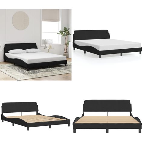 Bettgestell ohne Matratze Schwarz 160x200 cm Samt - Samtbettwäsche - Doppelbett - Boxspringbett - Schlafzimmer Dekoration - Modernes Bett - Home & Living (1/5)