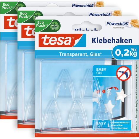 tesa Powerstrips DECO Haken SMALL im 3er Pack - Klebehaken für Deko an Glas und Spiegel - bis zu 200 g Haltekraft - 3 x 5 Haken (1/5)