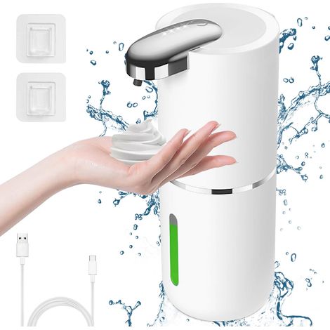 Distributeur Savon Automatique Moussant, 380ml Distributeur Savon Douche, Volume de Mousse Réglable à 4 Niveaux, Distributeur de Savon Électrique Mural pour Salle de Bain, Cuisine, Blanc (1/5)