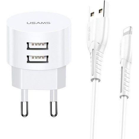 Ladegerät – USAMS – Schnellladung – Dual-USB – 2 USB-Anschlüsse – Reiseladegerät – Weiß (1/5)