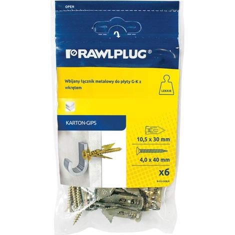 Conector metálico TAP-IT de 10,5 x 30 mm para atornillar en placas de yeso con un tornillo de 4 x 40 mm.