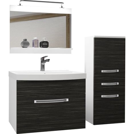 BELINI Meuble de Salle de Bain Lavabo Inclus, Meuble sous-Vasque, Miroir et Cabinet Largeur: 100 cm Kit d'éclairage Inclus Couleur : ébène Royal (1/5)