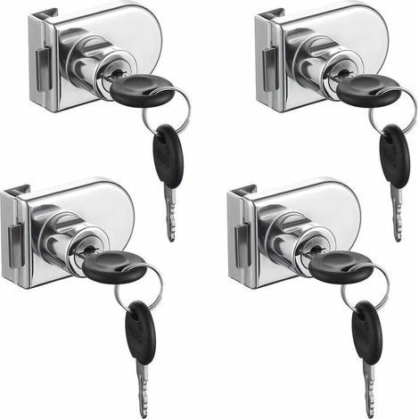 Verchromtes, rostfreies Glastürschloss. Hochpräzises Sicherheitsschloss, einfache Montage ohne Bohren, geeignet für 5–8 mm dicke Glastüren (4 Stück mit 8 Schlüsseln). (1/5)