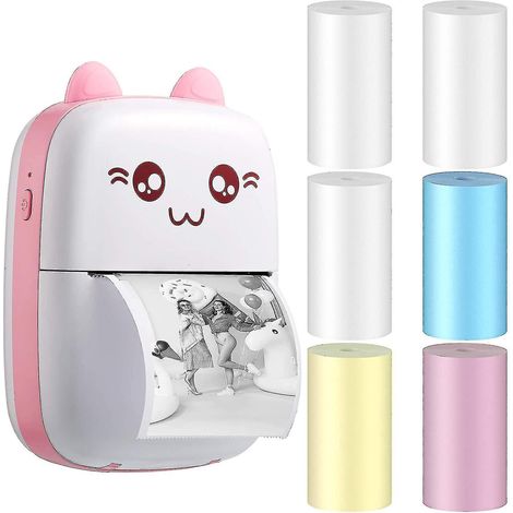Mini imprimante photo thermique portable de poche, imprimante thermique sans fil pour point de vente, imprimante d'images et de photos, imprimante thermique pour étiquettes et reçus avec 6 (1/5)