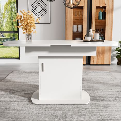 Ausziehbarer Esstisch 110/130x70x75 cm Weiß mit silbernem Griff aus Spanplatte mit Stauraum (1/5)
