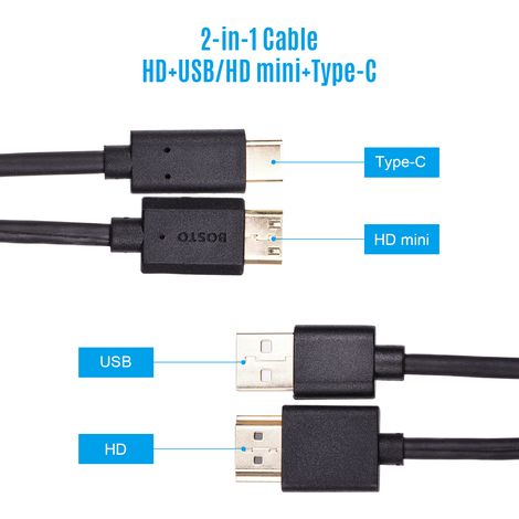 Câble BOSTO 2-en-1 pour moniteur de tablette graphique BOSTO 13HD/16HD/16HDK/16HDT/BT-16HD/BT-16HDK/BT-16HDT (1/3)