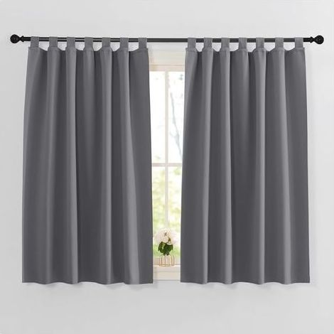 Rideau Occultant - Gris Rideaux a Pattes pour Cuisine Chambre Moderne Isolants Thermique L 140 x H 145cm Panneaux Courts Lumineux Bloquer Économie d'Énergie, Gris, 2 Pièces (1/5)