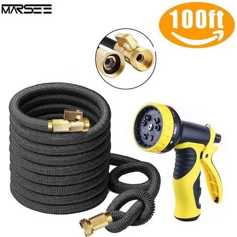 Tuyau d\'arrosage extensible rétractable 30m - MARSEE - 9 fonctions - Noir (1/4)