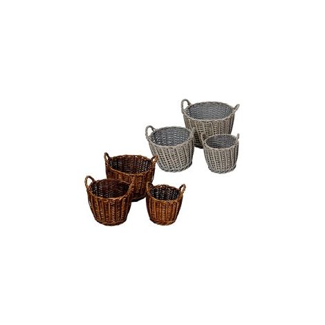 Regalo Italiano Set 3 Cesti in Salice Rotondi D 19 / 24 / 30 Cm con Manici – 2 Colori Assortiti 1 Pz