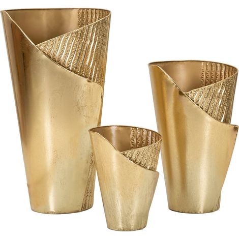 Portavaso da terra in metallo oro, 39x42x75-32x32x55-25x25x35 cm – Flosty (1/5)