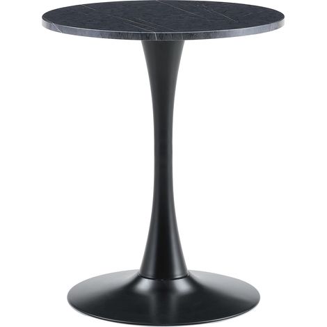 Table d’appoint ronde 60 cm en MDF et métal, effet marbre noir, hauteur 72 cm (1/5)