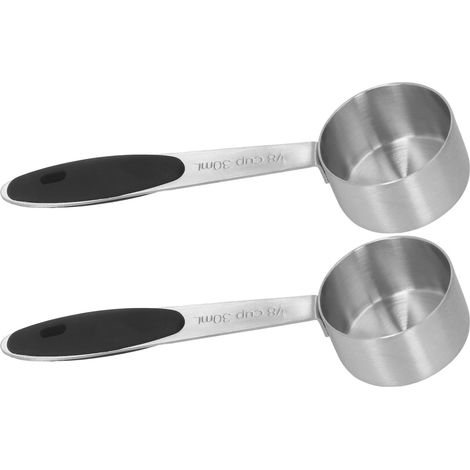 Lot de 2 cuillères doseuses en acier inoxydable pour café, lait en poudre et thé (1/8 de tasse, soit 30 ml). (1/5)