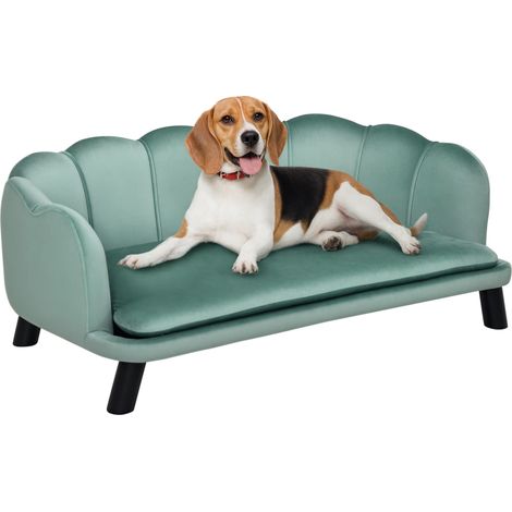 PawHut Hundesofa Hundecouch, Waschbarer Bezug, Haustiersofa mit Rückenlehne und Holzbeine, Katzensofa, für mittelgroße Hunde unter 25 kg, Grün