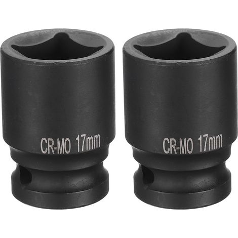 2Pcs 4 Pointe Douille Carrée 1/2" Drive 17mm Douille à Choc Carrée Métrique CR-MO Douilles de Roue Standard Noircissantes Outil de Douille Pneumatique pour Réparation Automobile (1/5)
