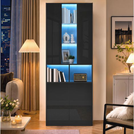 Armario alto de almacenaje con LED y ventana acrílica, negro DESVIAE (1/5)