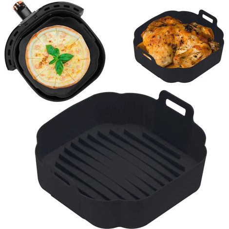 Hochwertiges quadratisches Silikon-Backblech für Airfryer, Schwarz (18 cm) - Airfryer-Zubehör - Silikon-Airfryer-Behälter - Silikon-Airfryer-Backpapier - Silikon-Airfryer-Backpapier XL (1/5)