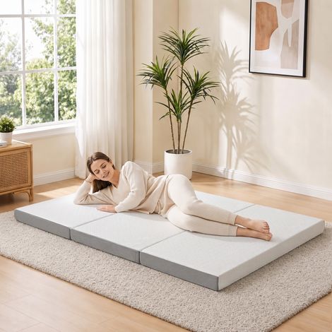 Matelas pliant 195x120 cm épaisseur 10 cm, housse lavable, matelas d’appoint pour invités et camping (1/5)