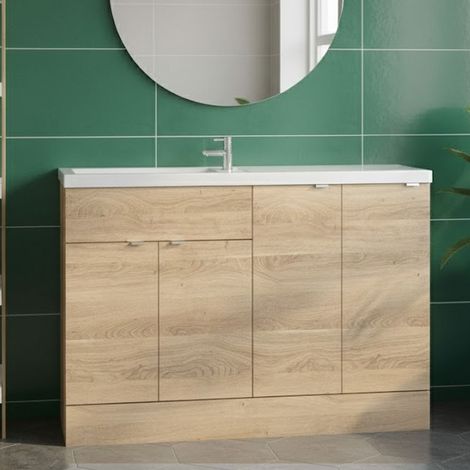 Hudson Reed Fusion Compact Combination Unit with 300mm Base Unit x 2 - 1200mm Wide - Bleached Oak (1/4)
