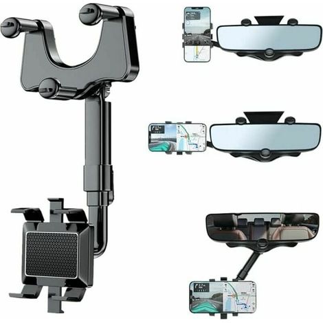 Support Téléphone Voiture - Support Rotatif 360° - Pour Rétroviseur Intérieur - Rétractable - Compatible 3 à 7 Pouces - 1 Pièce (1/5)