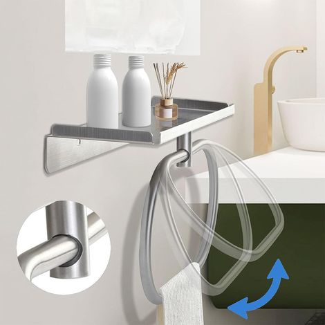 Toallero de baño, soporte para toallas de acero inoxidable sin necesidad de taladrar, toallero de pared autoadhesivo de acero inoxidable, toallero de pared para baño, cocina y hotel (plateado) (1/5)