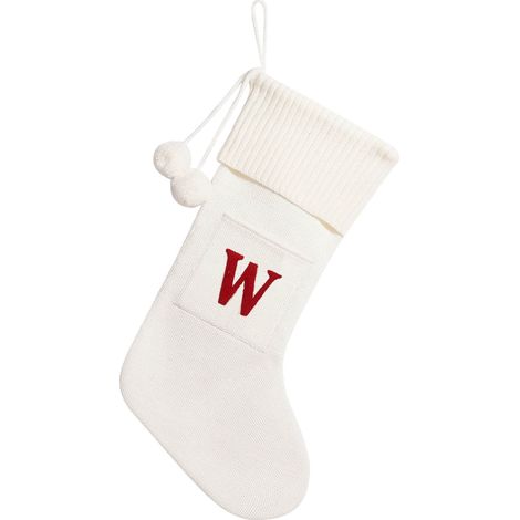 Chaussette De Noël - Tricotée En Acrylique - Brodée Lettre Initiale - 27 X 42 Cm - Décoration De Cheminée Et Arbre De Noël - 1 Pièce (1/4)