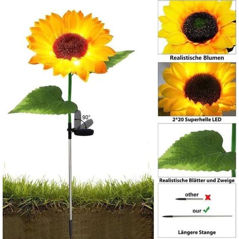 Set mit 2 Solarleuchten für die Außendekoration, Blumen, Garten, wasserdichte Solar-Gartenleuchten für Terrasse, Rasen, Geschenk [Energieklasse A] (1/5)