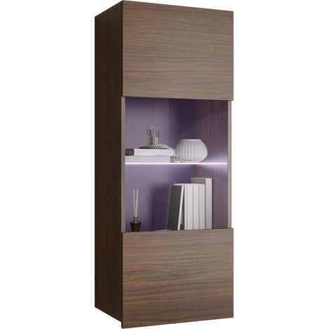 Armario de pared Remus I, Nogal, 117x45cm, Número de puertas: 132cm, Vidrio templado, Aglomerado laminado, LED
